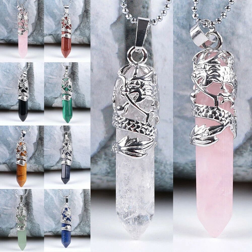 1ps Women Hexagon Natural Quartz Crystal Chakra Treatment Point Pendant Necklace Jewelry Natural Stone Necklace