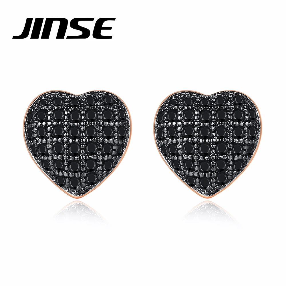 JINSE 10mm Square Black Cubic Zirconia Mens Iced Stud Earring For Men Women Crystal Gold Color Earring Hiphop Jewelry Brincos