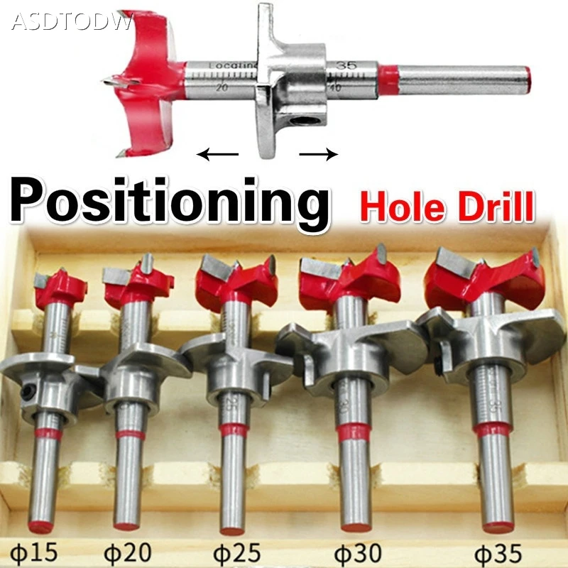 5Pcs Hinge Hole Opener Woodworking Carbide Drill Bits Set Positioning Hole Saw Kit Adjustable 15-35mm