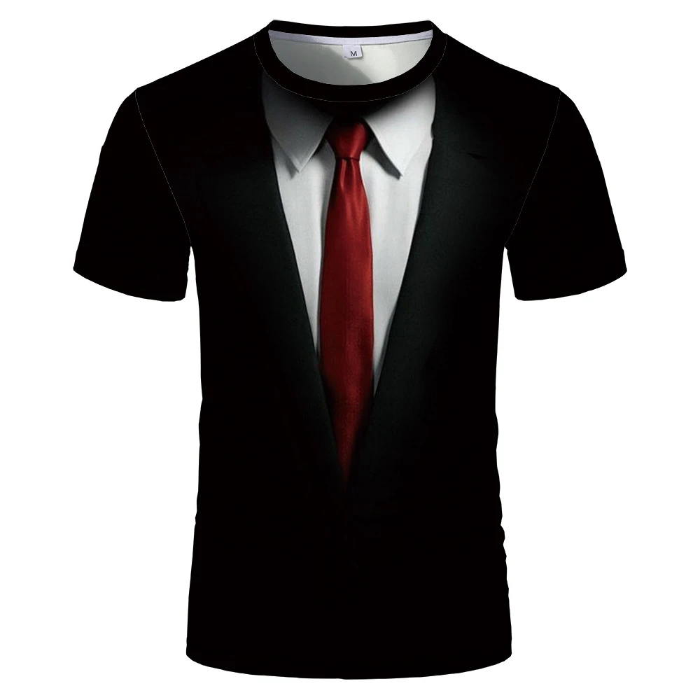 2021 new Summer Short Sleeve Streetwear Fake Suit Vest 3D T shirt Fashion Funny Fake Suit 3D Printed Men T shirts men clothing