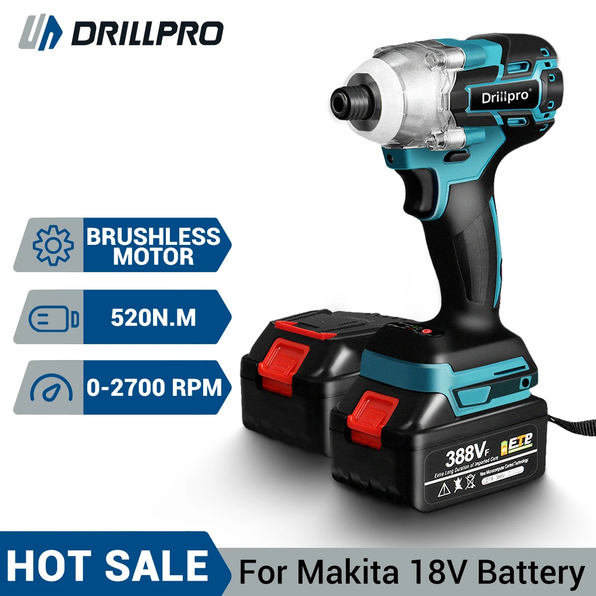 Drillpro 388VF Cordless Brushless Electric Screwdriver  1/4 inch Power Tools  Drill Driver + LED Light For Makita 18V Battery