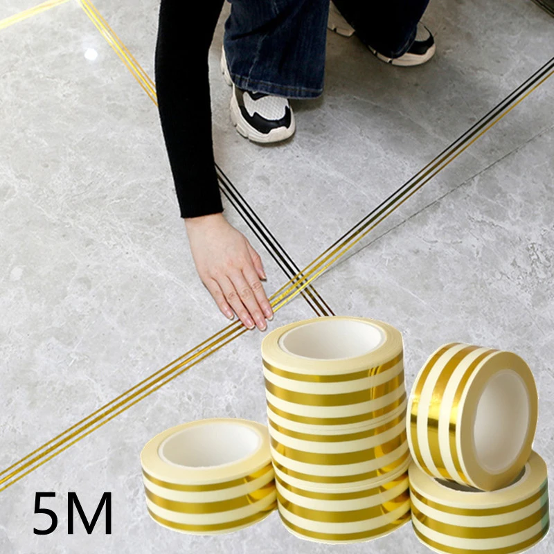 1 Roll Ceramic Tile Gap gold Tape 5M  Mildewproof self adhesive gap Sealing Foil Strip Wall Tile Floor Sticker Home Decorations