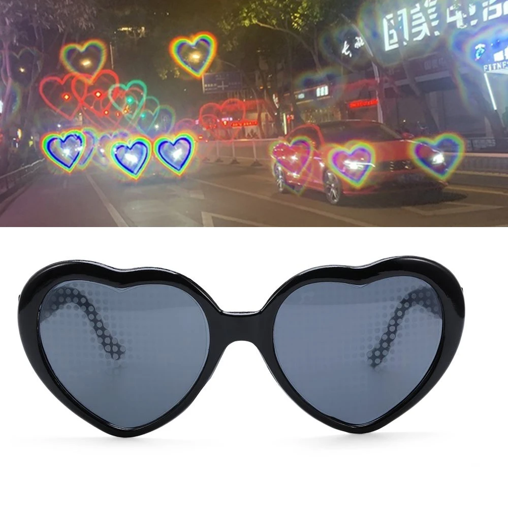 Love Heart Shaped Effects Glasses Watch The Lights Change to Heart Shape At Night Diffraction Glasses Women Fashion Sunglasses