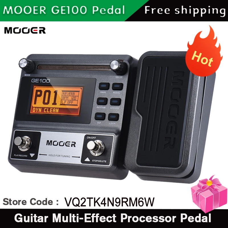 MOOER GE100 Guitar Multi-Effect Processor Pedal Loop Recording Chord Course Function with LCD Display Guitar Accessories PE100