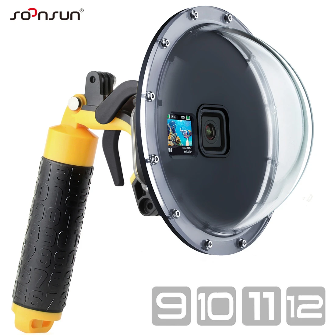 SOONSUN 45M Dome Port for GoPro Hero 9 10 Black Waterproof Diving Housing Case w/ Trigger Float Grip for Go Pro 9 10 Accessories