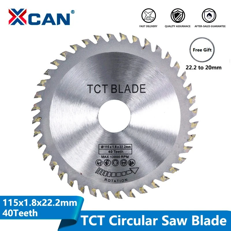 XCAN Diameter 115mm 40 Teeth TCT Circular Saw Blade Angle Grinder Saw Disc Carbide Tipped Wood Cutter Wood Cutting Disc