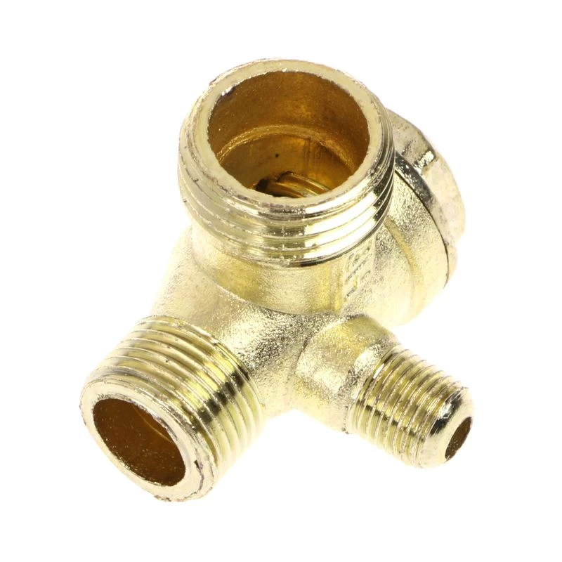 Male Thread 3 Way Metal Air Compressor Check Valve Gold Tone