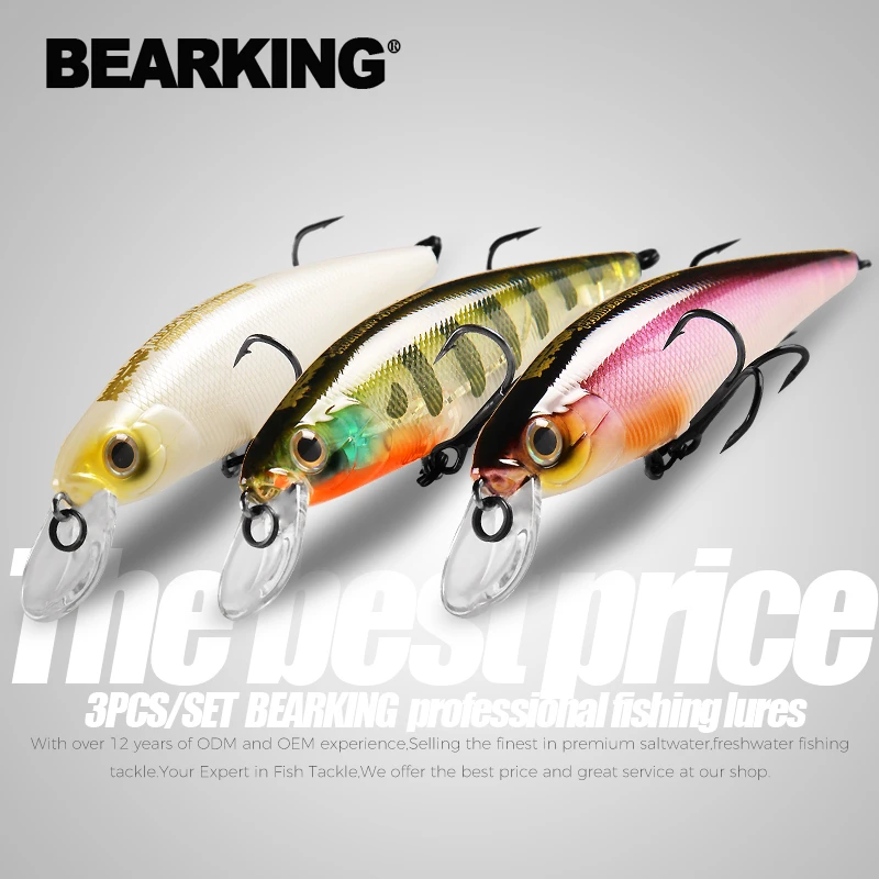 BEARKING Squad Minnow 3pcs per set 95mm 14.8g 65mm 6g Tungsten weight system SP fishing lures assorted colors wobbler crank bait