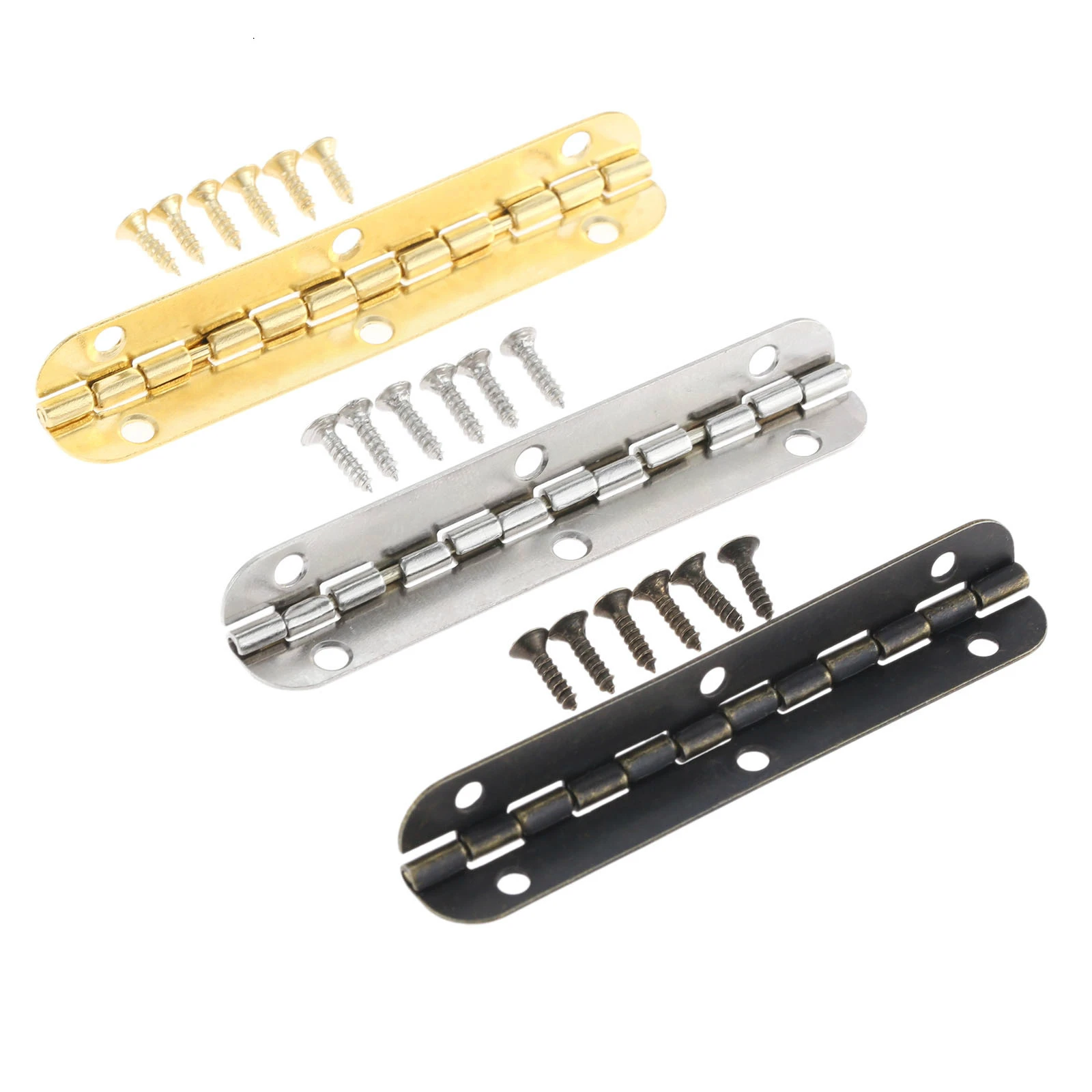 4Pcs 65*15mm Cabinet Door Luggage Hinges 6 Holes Jewelry Wood Boxes Hinge Furniture Decoration W/Screws Gold/Silver/Bronze