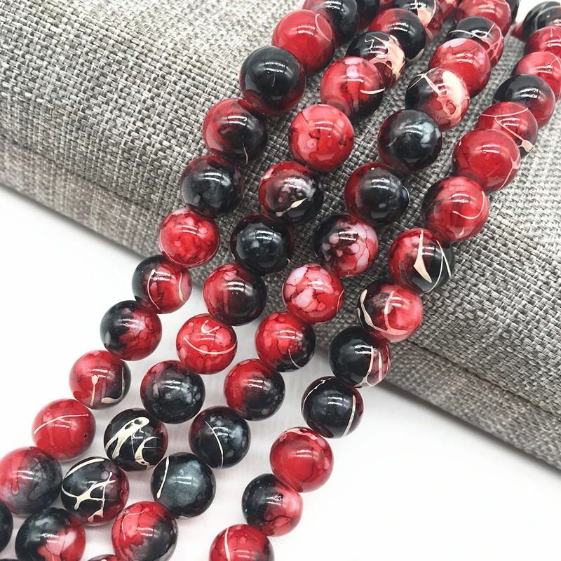 Wholesale 4/6/8mm Black&red Salad Glass Beads Loose Spacer Painted Pearl Charm DIY Jewellery Making #09