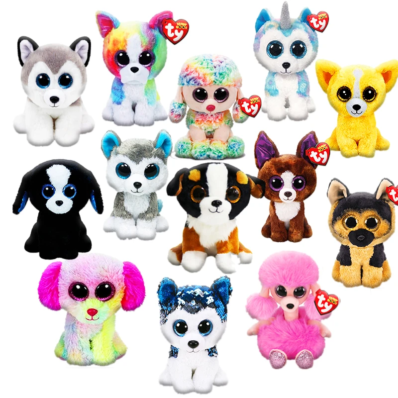 Multi-style Ty Cute Dog Plush Doll Big Eyes Husky Pug Cogi Teddy Shepherd Stuffed Animal Doll 15cm Kids Toy Birthday Gift