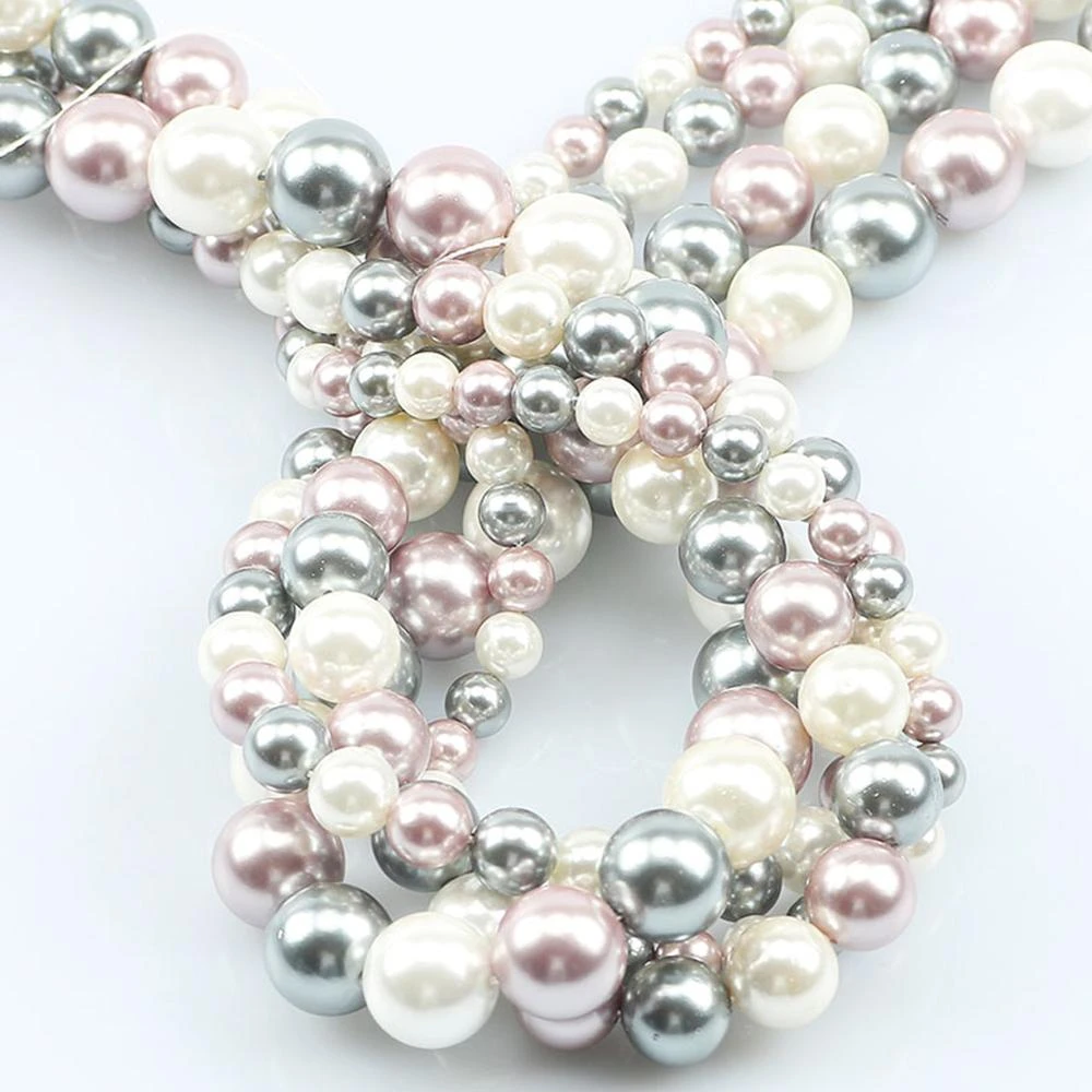 3 Colors Shell Pearl Beads Smooth White Gray Purple Round Loose Spacer Beads For Jewelry Making 6/8/10/12mm Diy Woman Bracelet