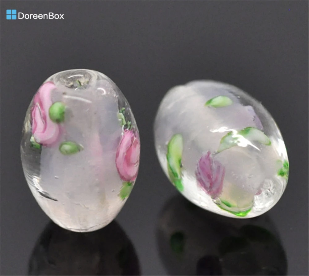 30 PCs Doreen Box Lightpink Flower Glass Lampwork Beads 14x10mm For DIY Bracelet Jewelry Making Findings Wholesale, Hole: 1.6mm