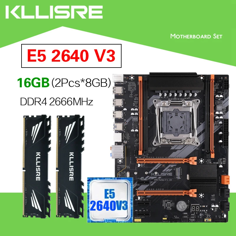 Kllisre X99 D4 motherboard set Xeon E5 2640 V3 LGA2011-3 CPU 2pcs X 8GB =16GB 2666MHz DDR4 memory