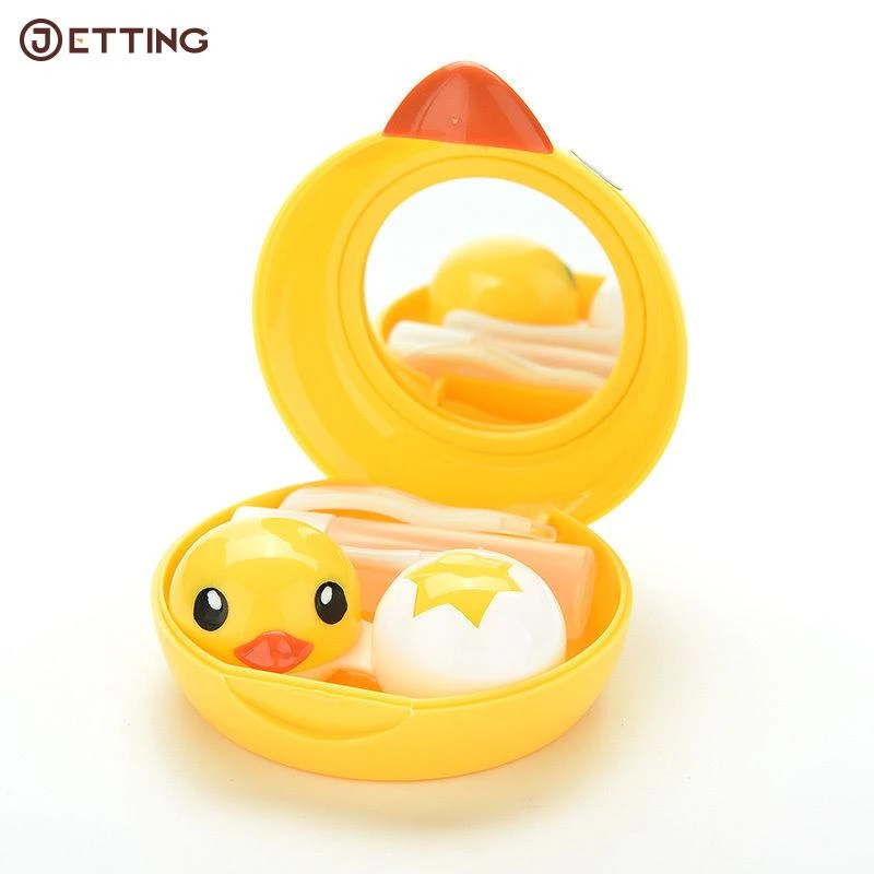 1Set Cute Yellow Duck Travel Glasses Plastic Contact Lenses Box Travel Contact lens Case Eyes Care Kit Holder Container Gift Hot