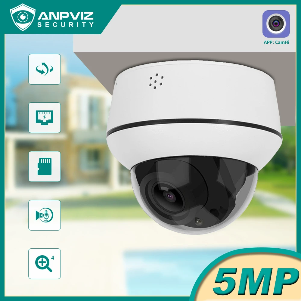 Anpviz Outdoor 5MP Mini IP PTZ Camera Dome POE Security 4X Optical Zoom Camera Auto Tracking CCTV Video Surveillance Cam IP66