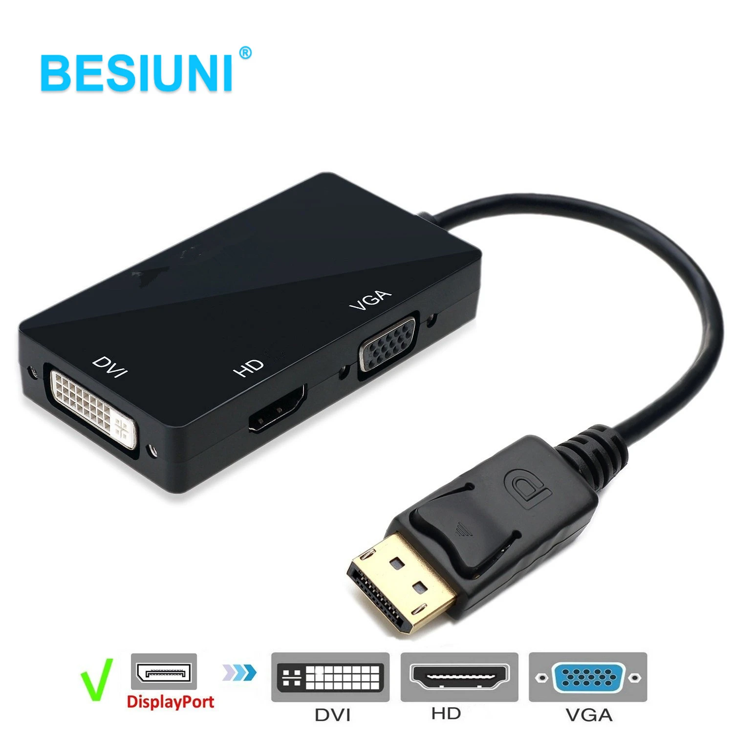 3 in 1 DisplayPort DP To HDMI-compatible DVI VGA Adapter Cable 1080P Converter Connector For PC Projector Laptop HDTV