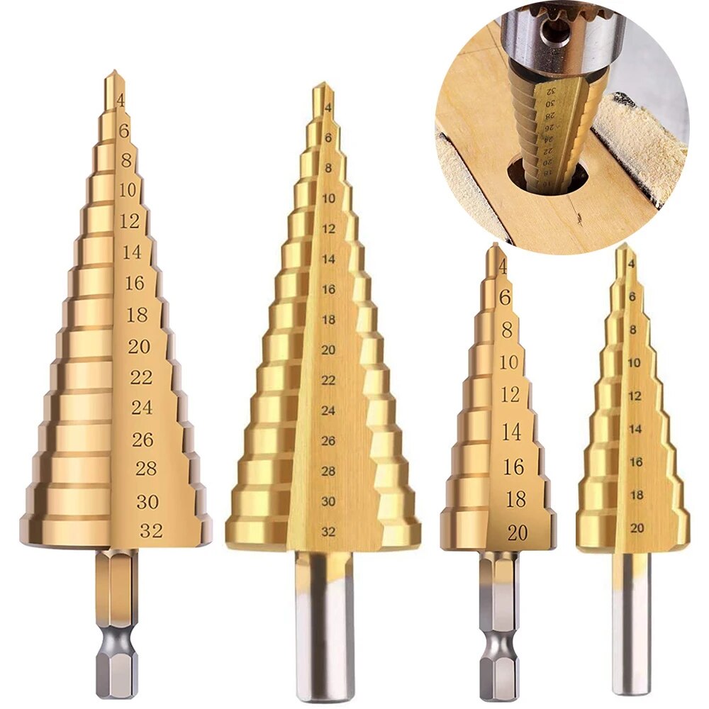 4-12 4-20 4-32 HSS Titanium Coated Step Drill Bit Drilling Power Tools Metal High Speed Steel Wood Hole Cutter Cone Drill