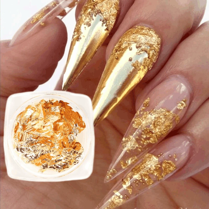 Gold Silver Aluminum Nail Foil Glitter Sequins Nails Art Irregular Flakes Polish Manicure Design Stickers Decorative Accessories