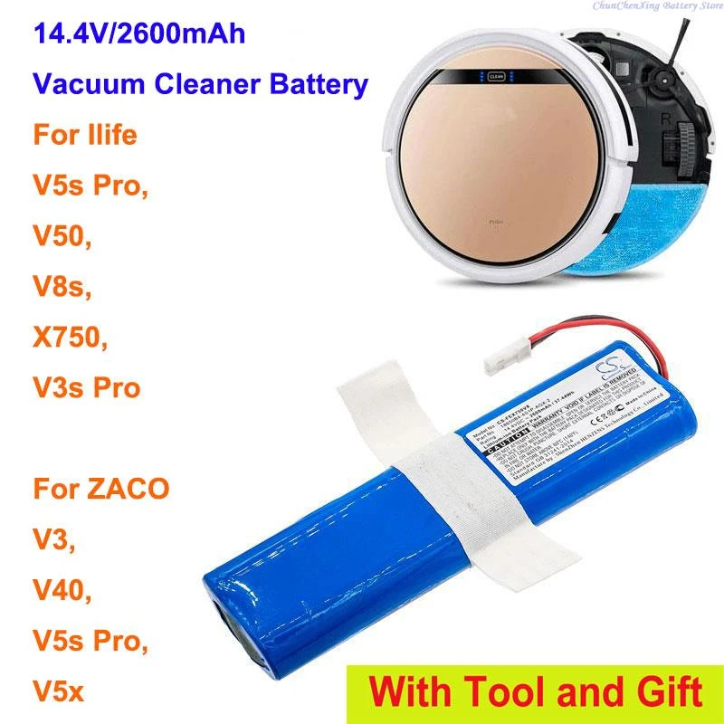 Cameron Sino 2600mAh Battery for ILIFE V3s Pro, V50, V5s Pro, V8s, X750, For ZACO V3, V40, V5s Pro, V5x