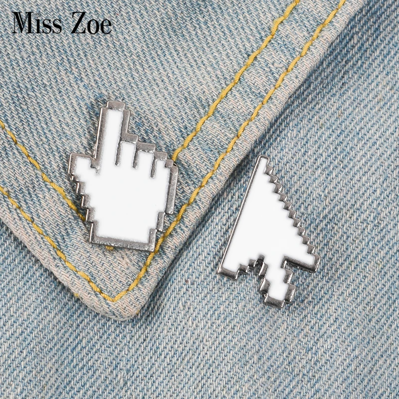 Cursors Enamel Pin Mouse Arrow Hand badge brooch Lapel pin Denim Shirt Collar White Simple Computer Jewelry Gift for Programmer