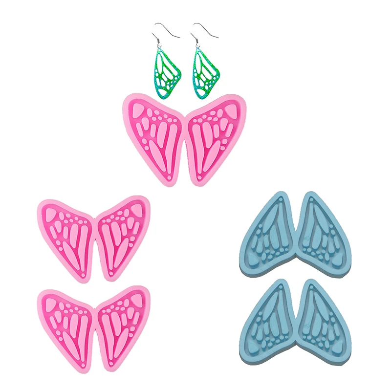 2Pcs Handmade Butterfly Pendant Earrings Keychain Silicone Mold with Hole Butterfly Wing Resin Casting Mold Craft Tools