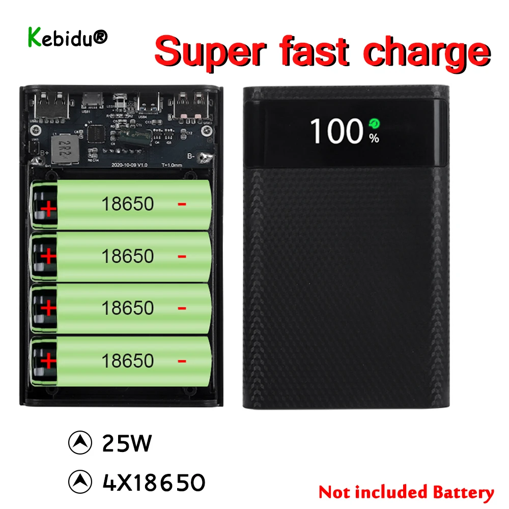 Kebidumei Super Fast power bank Charge Shell Storage box Dual USB Micro Type C 5V/9V 4X18650 battery pack Case Without Battery