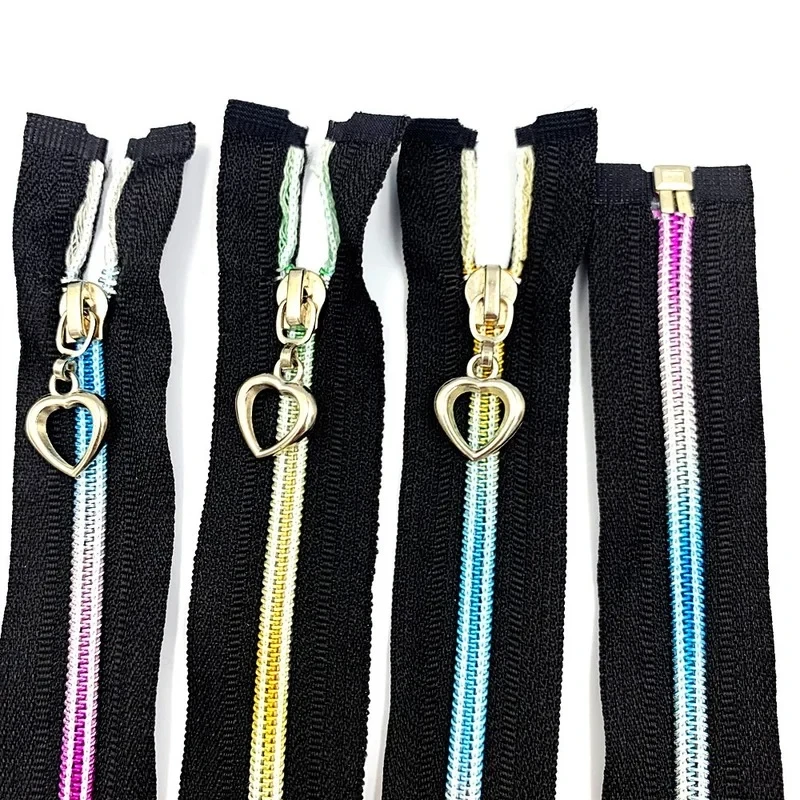 5pcs (50cm-90cm) 5# Bulk Nylon Open End Zipper Colorful Tooth Gradient Zippers for Sewing Luggage