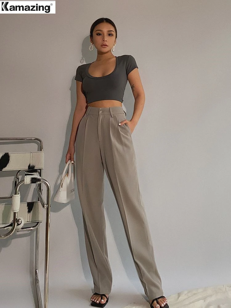 Spring New Office Lady High Quality Elegant Casual Fashion Wide Leg Women Female Pants Hot Sales