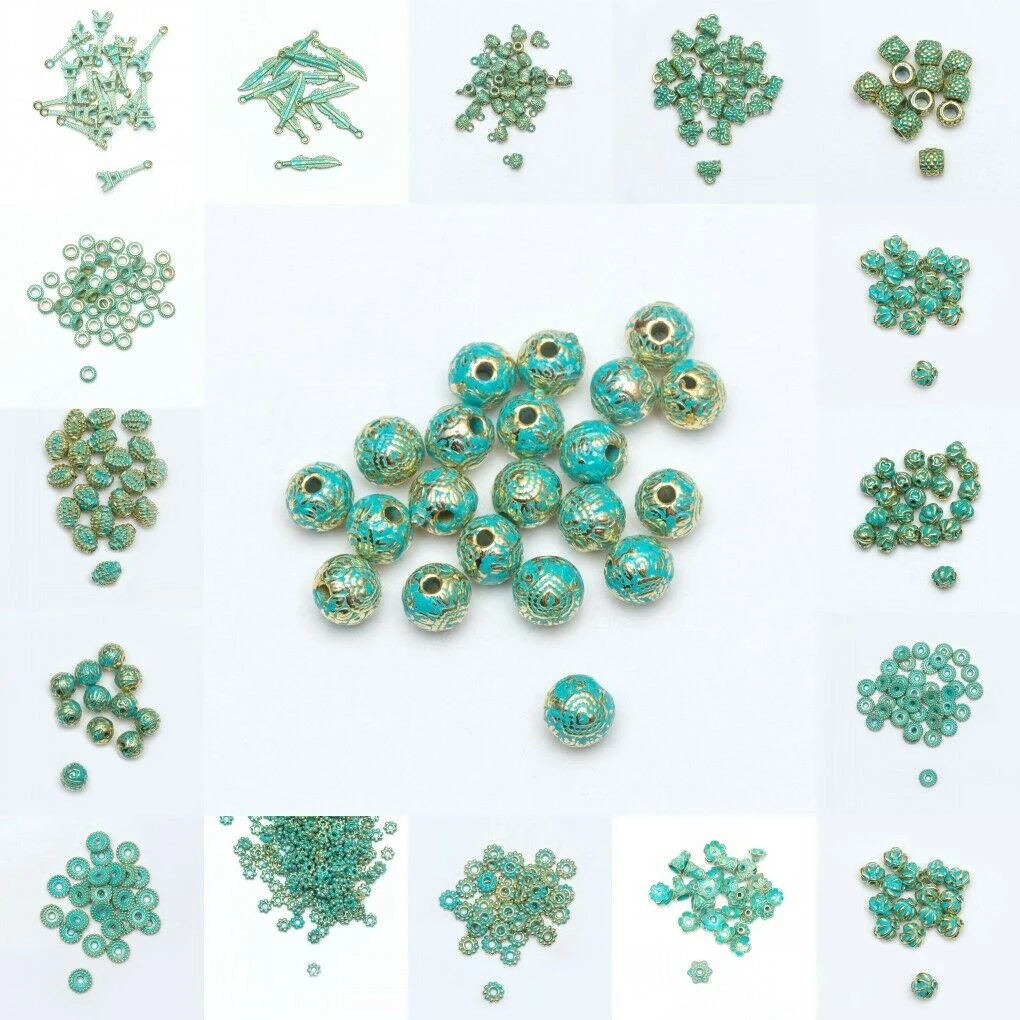 20-1000Pcs Tibetan Silver Green Gold Beads Charms For Jewelry Necklace Bracelet DIY Spacer Bead Caps Flower Round Shape