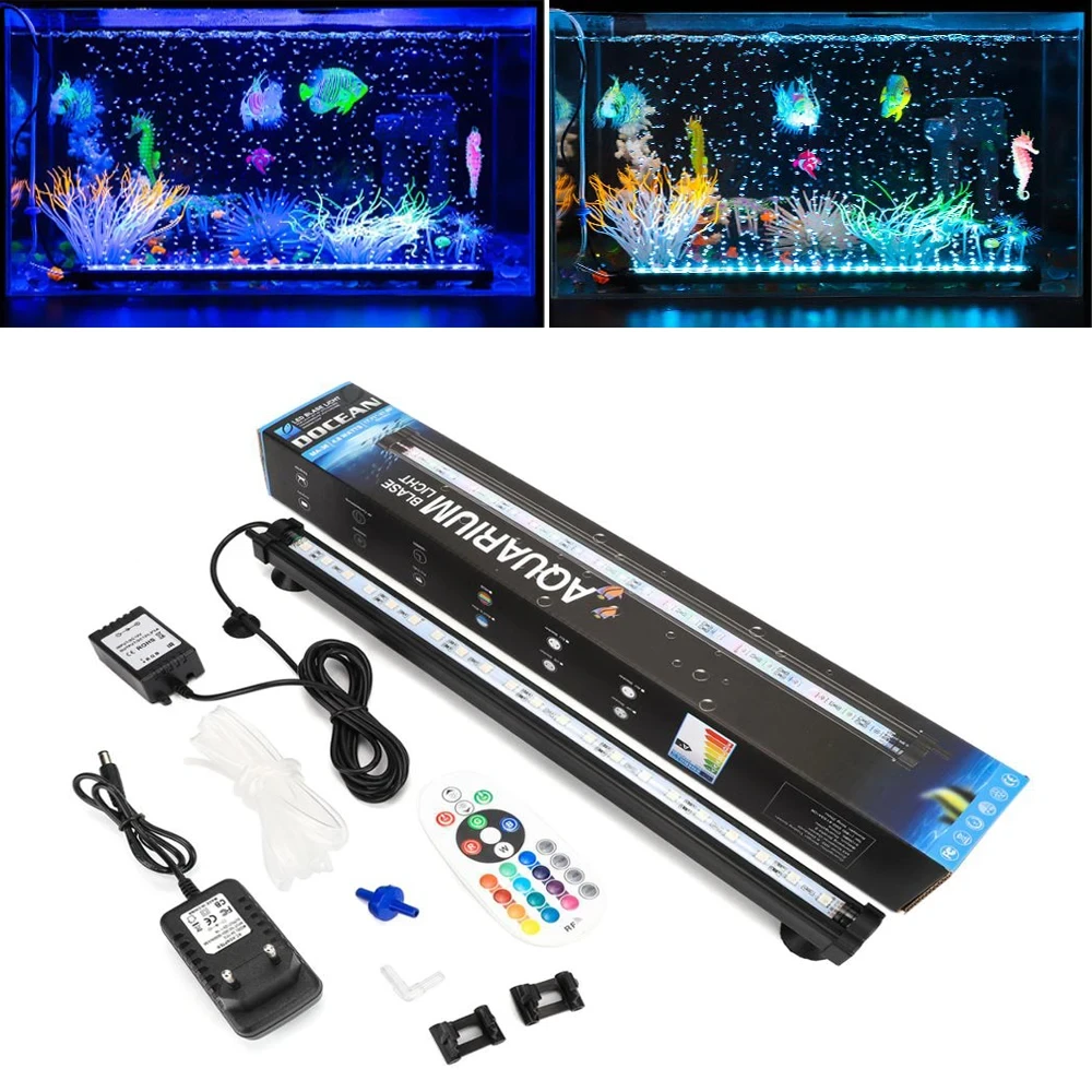 EU/US Plug 18-48CM 5050 RGB LED Aquarium Air Bubble Light Fish Tank Bar light Aquatic Submersible Lamp Waterproof RF Controller