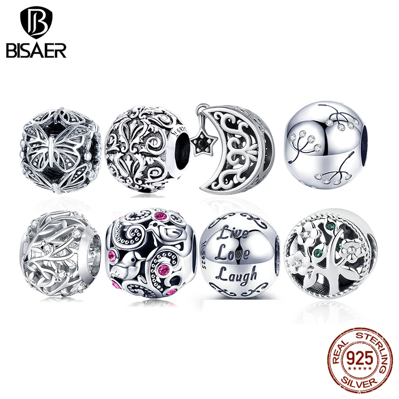 BISAER 925 Sterling Silver Love All Around CZ Beads Fit Charms Silver 925 Original Bracelet Beads & Jewelry Making berloque