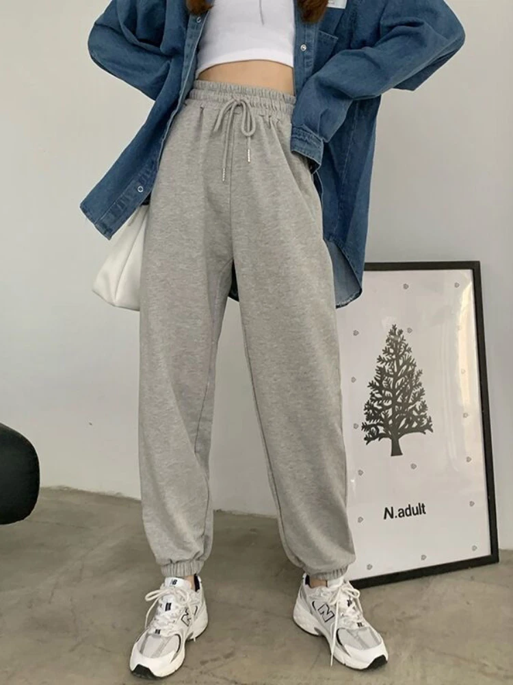 HOUZHOU Women's Sports Pants Oversize Gray Joggers Sweatpants Women Loose Track Black Jogging Trousers For Female2021 Fashion