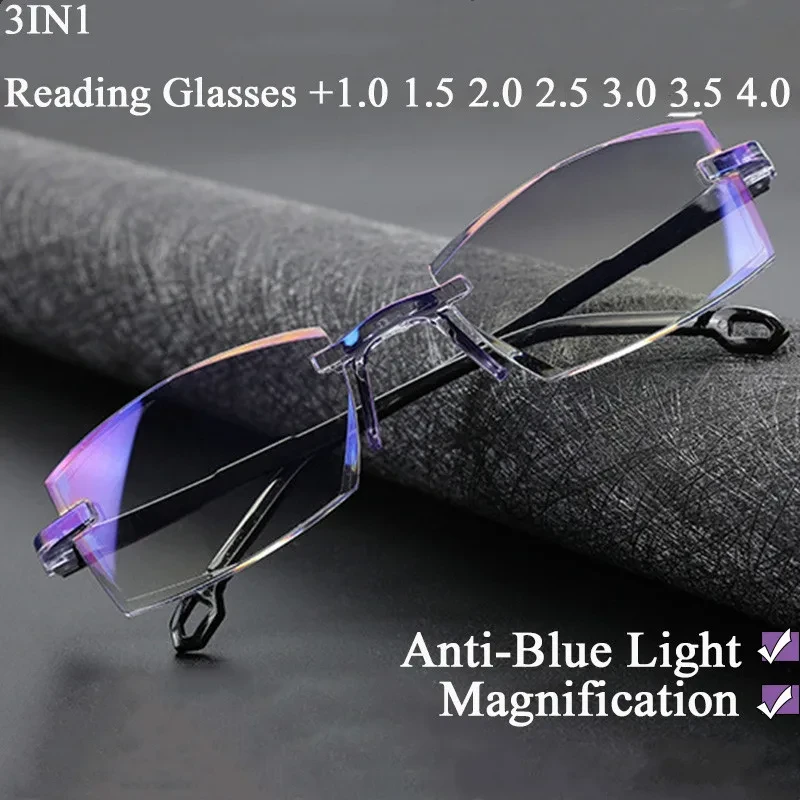 +1.0~+4.0 Fashion Anti Blue Light Reading Eyeglasses Magnification Eyewear Presbyopic Glasses Diopter Dimond Cutting