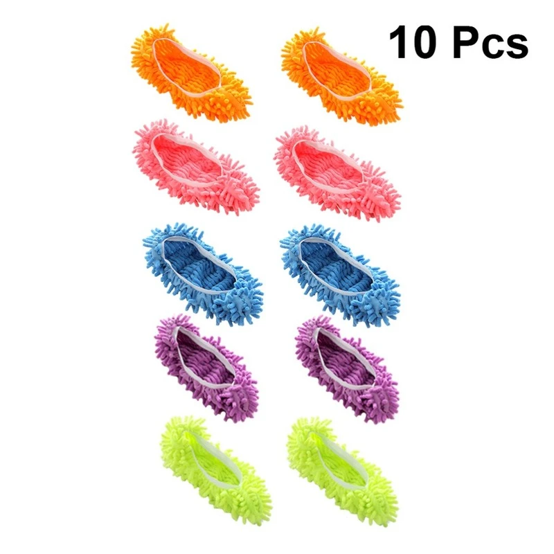 10PCS Chenille Dust Mop Slippers Foot Socks Mop Caps Multi-Function Floor Cleaning Lazy Shoe Covers Dust Hair Cleaner