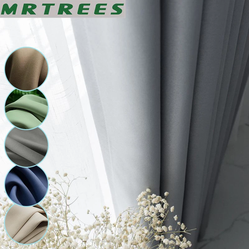 MRTREES Modern Solid Blackout Curtains for Living Room Bedroom Curtains for the Room Blinds Window Treatment Finished Drapes Top