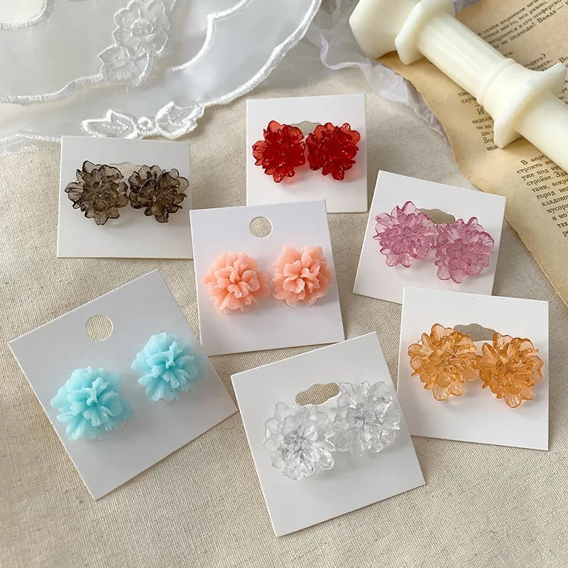 2020 Korean Irregular Flower Transparent Resin Earrings Stud Women Clear Orange White Stud Earrings Summer Earrings Jewelry Gift