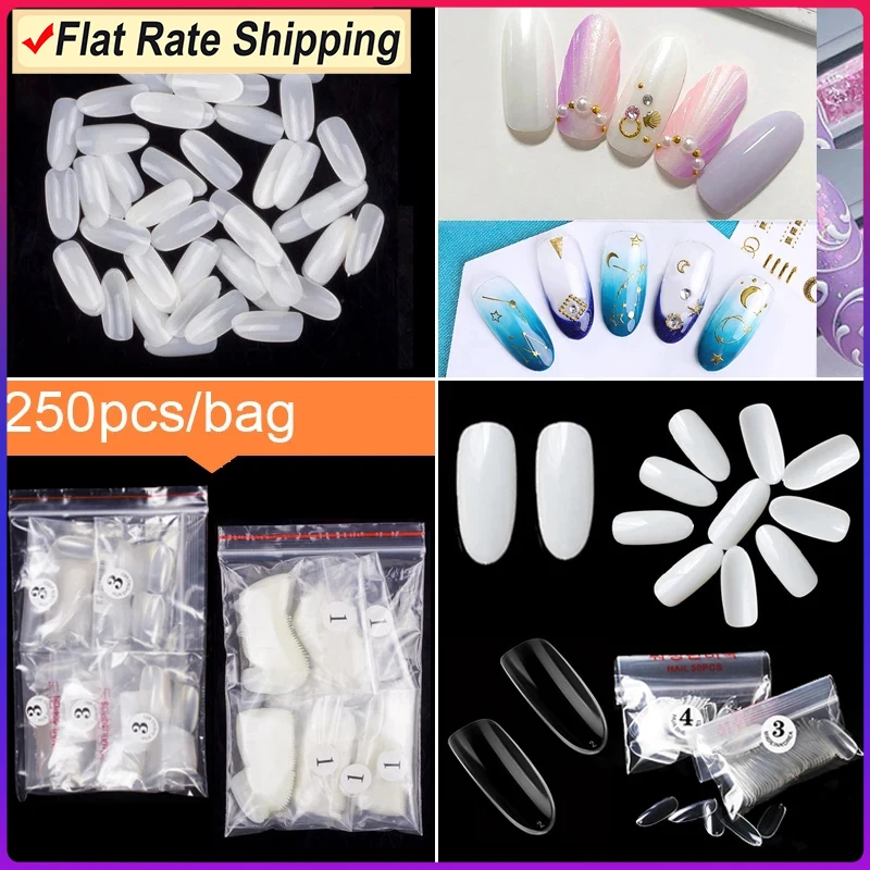 250 Pieces Same Size Oval Shape False Nail Tips For Drawing Nail Art Tips Design Prastic Acrylic Full Nails Size 0 1 2 3 4 5 6