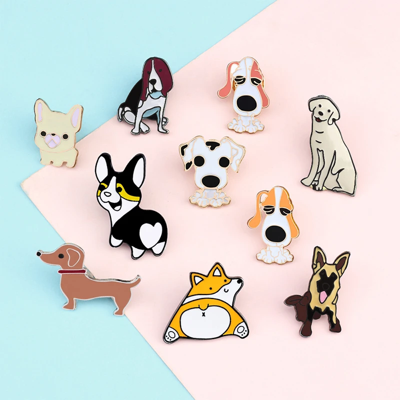 Cartoon Dog Collection Pins Brooch Corgi Bulldog Pet Lapel pins Jackets Sweater Animal Pin Badge Enamel Pins Women Jewelry Hot