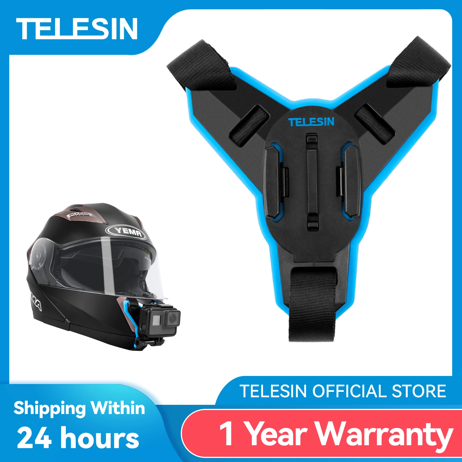 TELESIN Motorcycle Helmet Strap Mount Action Camera Front Chin Mount for GoPro Hero 10 9 8 7 6 Osmo Action Insta360 Accessories