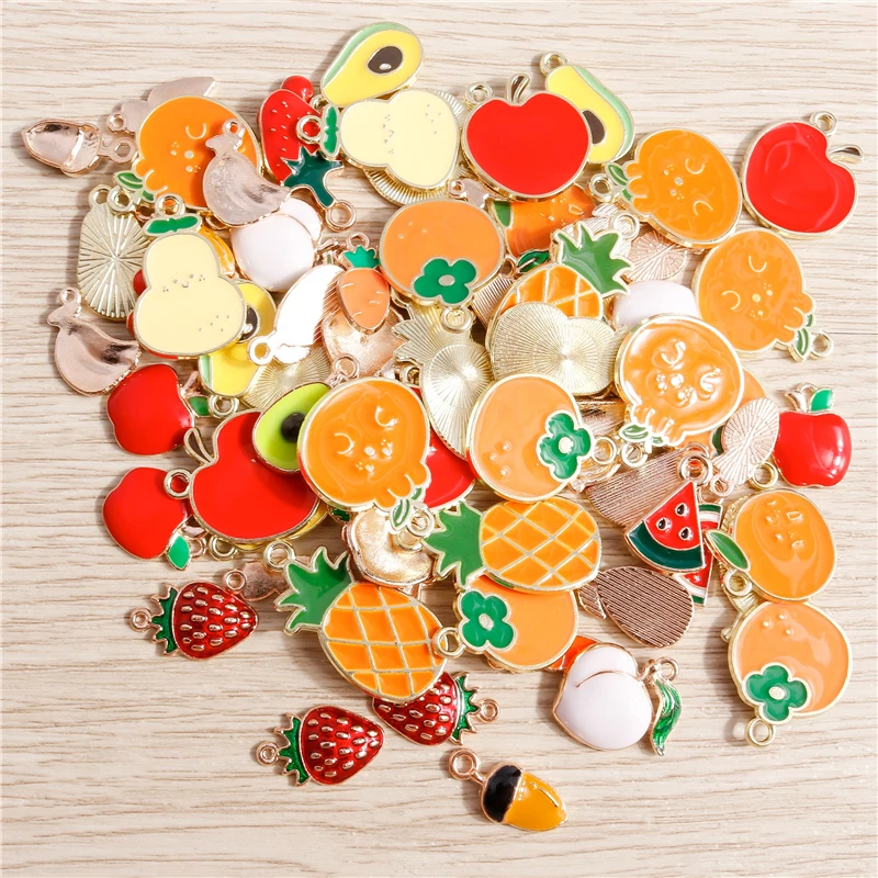 10pcs/lot Enamel Charms for Earrings Pendants Necklaces Fruit Strawberry Pineapple Banana Orange Charms Handmade Jewelry Making