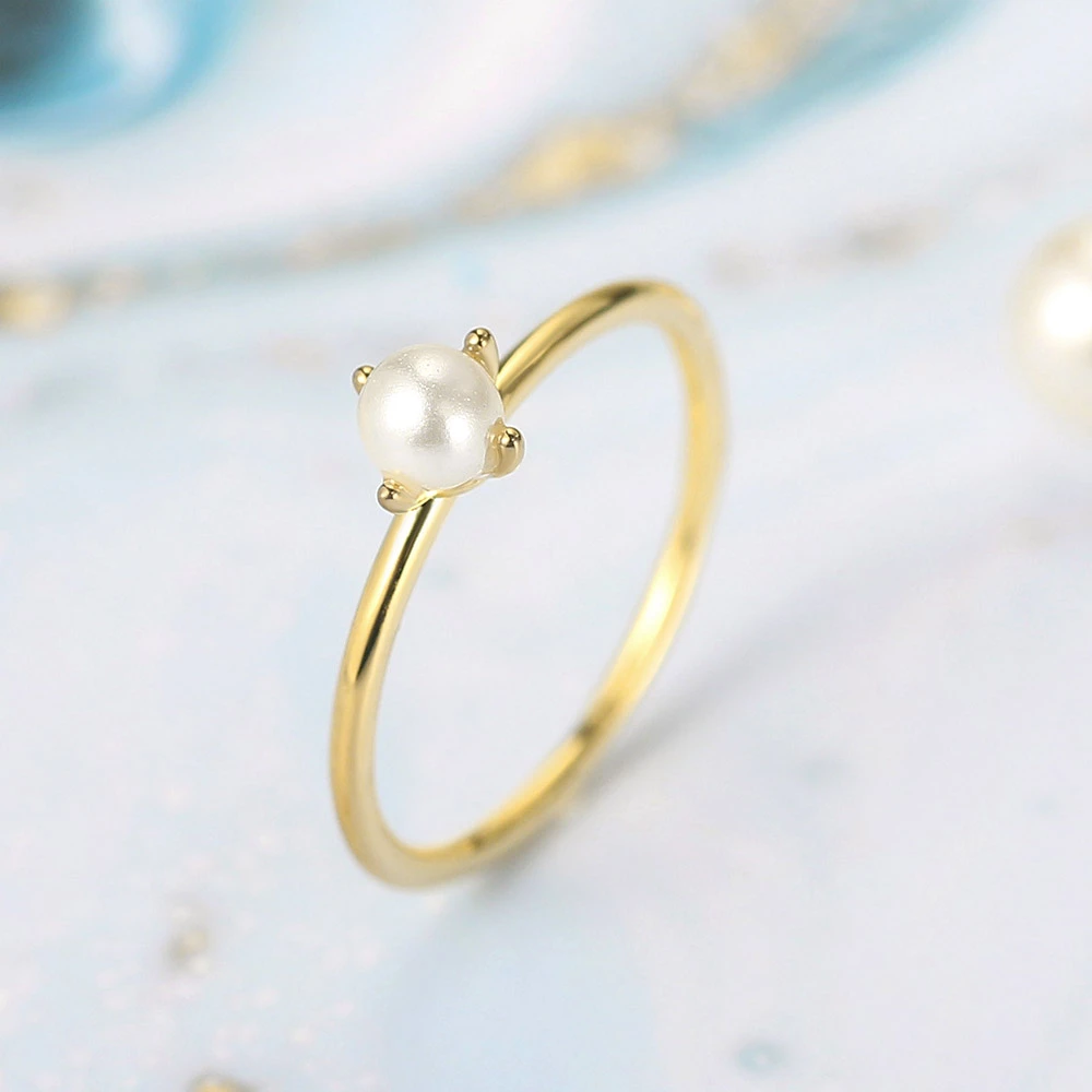 ZHOUYANG Ring For Women Delicate Mini Pearl Thin Ring Minimalist basic Style Light Yellow Gold Color Fashion Jewelry KBR010