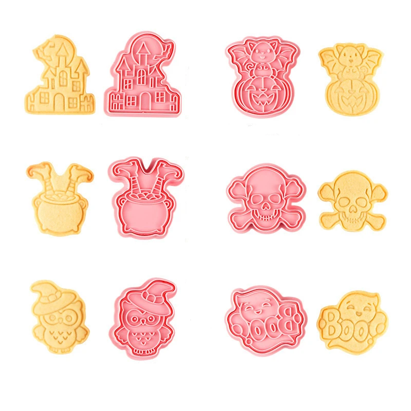 6pcs Happy Halloween Cookie Cutter Set Plastic DIY 3D Baking Mould Cake Cookie Cutter Cartoon Biscuit Baking Decoration Tools