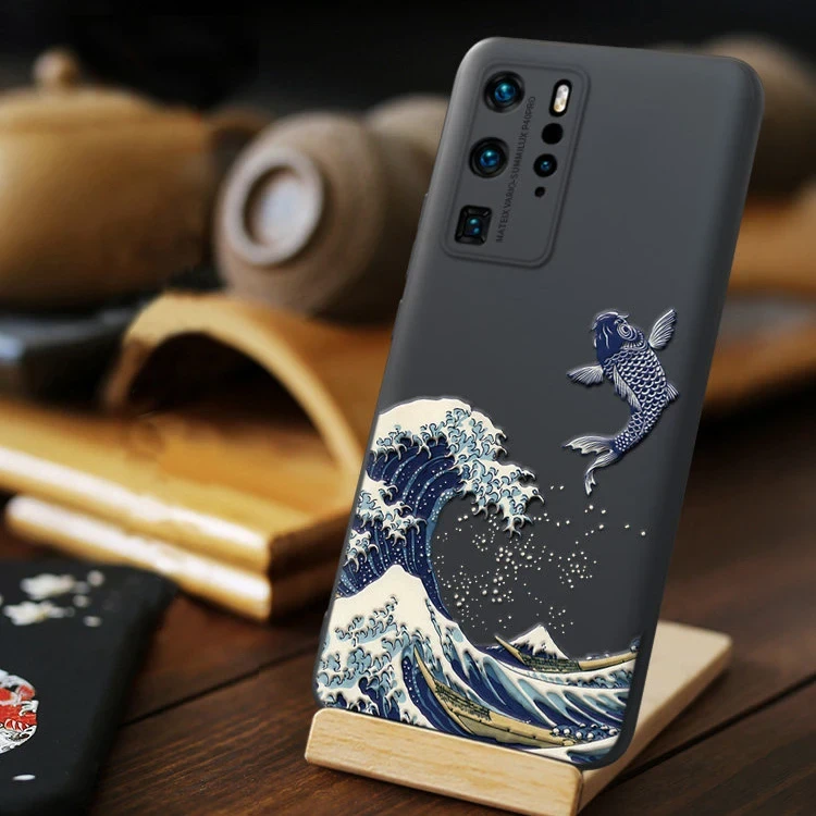 3D Wave Phone Case For Huawei P30 P40 P20 Lite Case Cover For Fundas Huawei P20 P30 P40 Pro Plus P40LITE P30LITE Case Black Cute