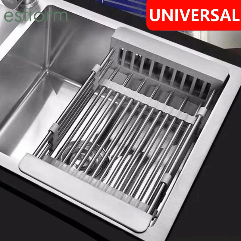 Kitchen Dish Drying Rack,Over Sink Expandable Stainless Steel Dish Rack/Drainer,Adjustable Vegetable Fruit Drain Basket For Sink