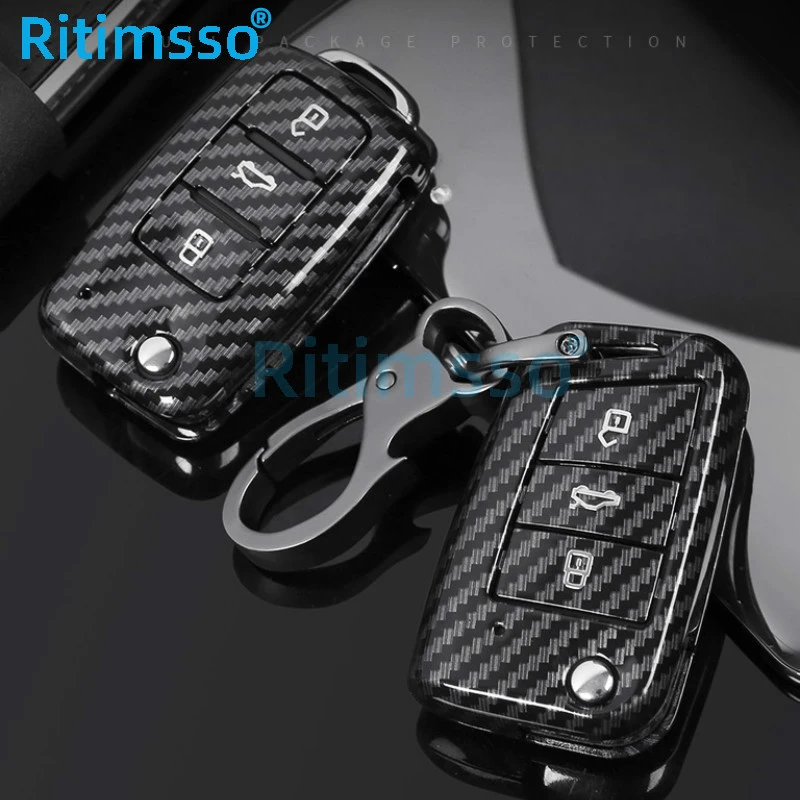 Carbon Fiber ABS Car Key Case For VW Volkswagen Polo Golf 4 5 6 7 T5 Passat B6 B5 Skoda Octavia A5 A7 Seat Leon Ibiza Ateca