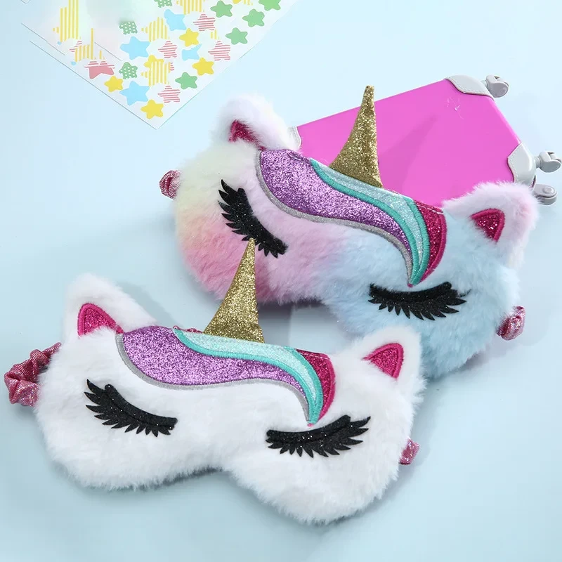 Soft Plush Sleeping Mask Eye Masks Cute Glitter Unicorn Eye Cover Plush Eyepatch Eye Cover Sleeping Blindfold for Travel Rest