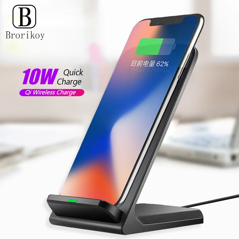 Brorikoy 10W Wireless Charging Stand Holder Qi Induction Charger for Samsung S20 S10 Note 9 8 For iPhone 12 11 Pro X Xs Max Xr