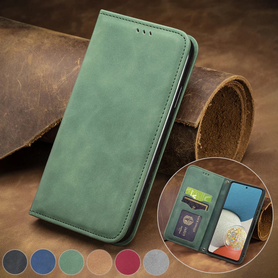Leather Flip Case For Samsung Galaxy S8 S9 S10 E S20 FE S21 Note 9 10 20 Ultra Plus J4 J6 Plus Prime 2018 F62 Phone Case Cover