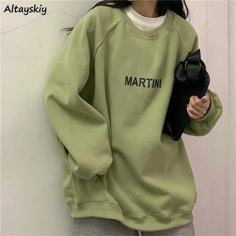 Hoodies Women Chic Letter High Street All-match Simple Unisex Couples Oversized Sweatshirt Thicker Soft Fall Basic Lady Clothing